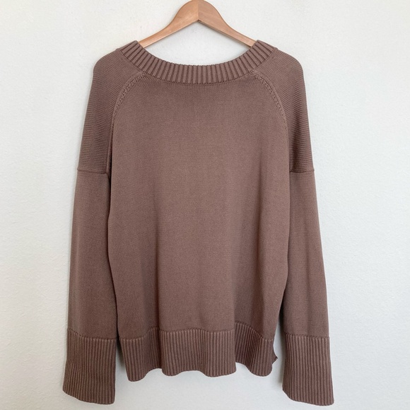 WHITE + WARREN Organic Cotton Oversized V-Neck Sweater Mocha Brown - Picture 11 of 13